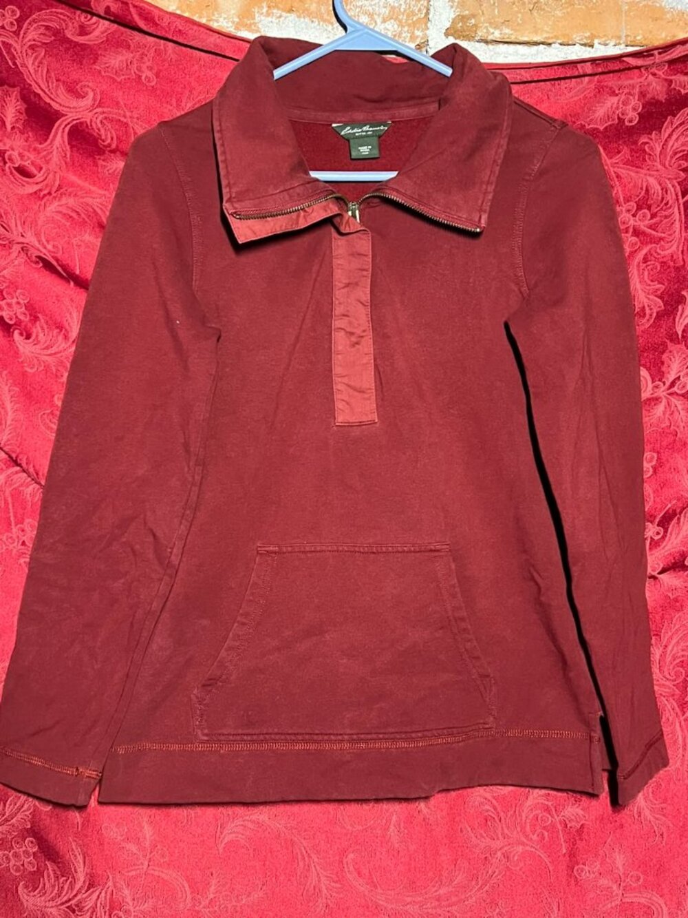 Eddie Bauer Burgundy Red 1/4 Zip Fleece Pullover Sweatshirt Size PXS